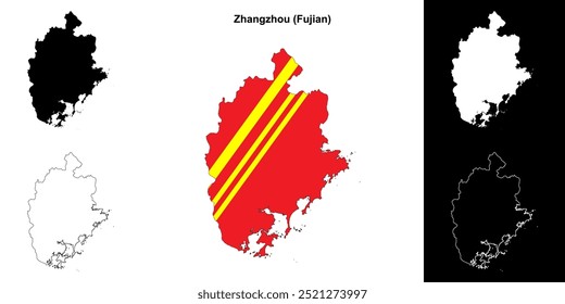 Zhangzhou blank outline map set
