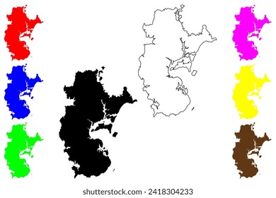 Zhanjiang city (People's Republic of China, PRC) map vector illustration, scribble sketch Chankiang, Tsamkong, Chanchiang Prefecture-level city map