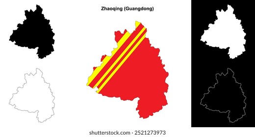 Zhaoqing blank outline map set