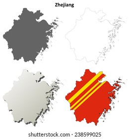 Zhejiang blank outline map set