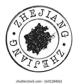 Zhejiang China Map Postmark. Silhouette Postal Passport. Stamp Round Vector Icon. Vintage Postage Design.