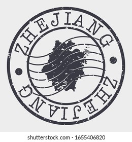 Zhejiang China Stamp Postal. A Map Silhouette Seal. Passport Round Design. Vector Icon Design Retro Travel.