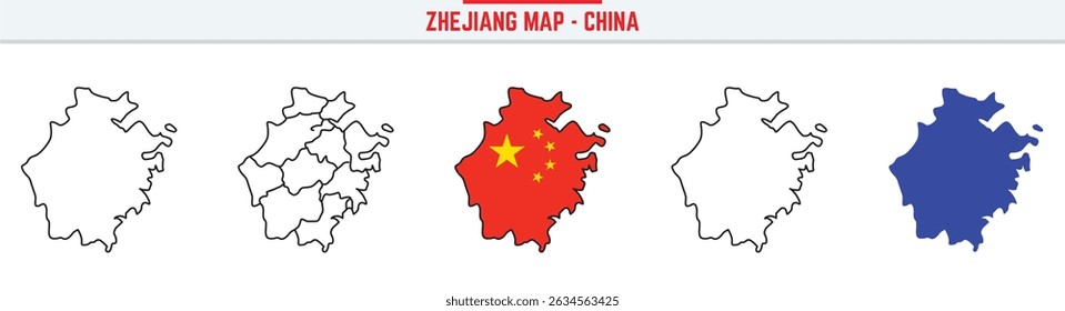 Zhejiang Province Map Outline with China Inset – 3D Zhejiang Map Outline and Filled Vector Design