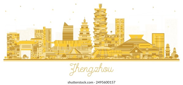Zhengzhou China City Skyline silhouette with golden Buildings Isolated on White. Vector Illustration. Business Travel and Tourism Concept with Modern Architecture. Zhengzhou Cityscape with Landmarks.
