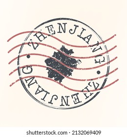 Zhenjiang, Jiangsu, China Stamp Map Postal. Silhouette. Diseño de redondeo de Passport. Icono del vector. Diseño Retro Viaje Símbolo Nacional.