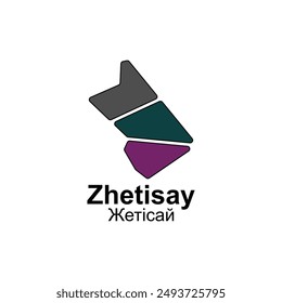Zhetisay City map design, vector template with outline graphic sketch style isolated on white background