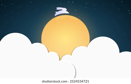 Zhongqiu chuseok moon rabbit, vector art illustration.