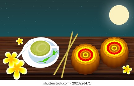 Zhongqiu Moon and Harvest Festival, vector art illustration.