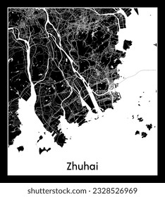 Zhuhai China Asia City map black white vector illustration