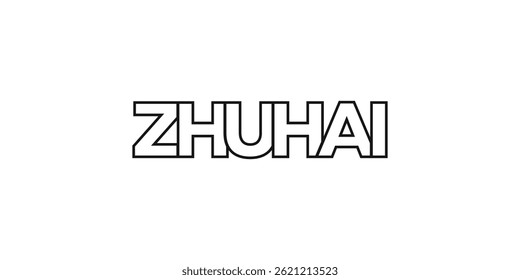 Zhuhai in the China emblem. The design features a geometric style, vector illustration with bold typography in a modern font. The graphic slogan lettering.