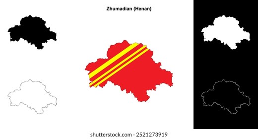 Zhumadian blank outline map set