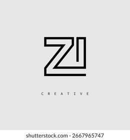 ZI Creative Letter Logo – Minimal Line Monogram in Black Outline for Modern Branding Identity Design.