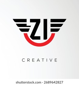 ZI Creative Wings Letra Logotipo com Escudo Moderno - Poderoso símbolo de marca e negócio	