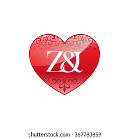 Z&I initial letter logo with ornament heart shape