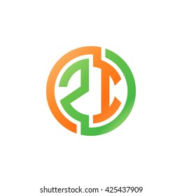 ZI initial letters looping linked circle logo orange green