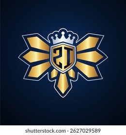 ZI initial letters monogram logo for gaming with shield and eagle wing