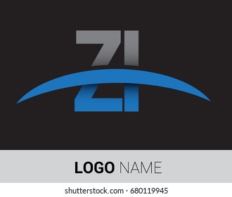ZI initial logo company name colored grey and blue swoosh design.