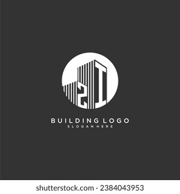 Logotipo inicial de construcción de monograma ZI para inmobiliaria con diseño de círculo creativo