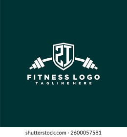 ZI initial monogram for fitnes or gym logo with creative shield and barbell design