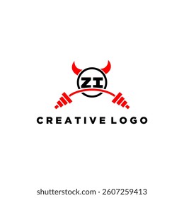 ZI initial monogram for fitnes or gym logo with devil style design