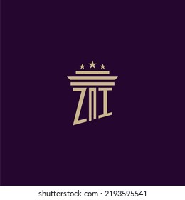 ZI initial monogram logo design for lawfirm lawyers with pillar vector image