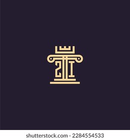 ZI initial monogram logo for lawfirm with pillar  crown image design