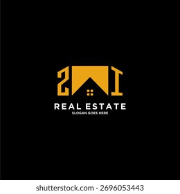 ZI initial monogram logo for real estate with creative home design