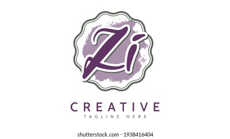ZI Initials, handwriting logo vector