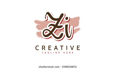 ZI Initials, handwriting logo vector