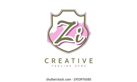 ZI Initials, handwriting logo vector