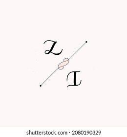 ZI Initials letter alphabet watercolor logo branding set collection, Feminine logotype template in elegant artistic style. Feminine luxury logo design template.