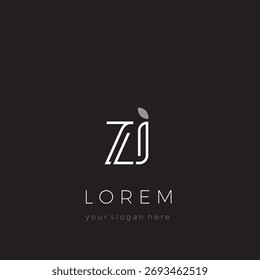 ZI iniciais ícone de logotipo design. Um logotipo monográfico simples decorado com ponto em forma de folha.