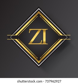 ZI Letter logo in a square shape gold and silver colored geometric ornaments.