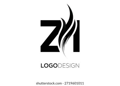 Logotipo del monograma de la letra de ZI con la carrera artística del cepillo para la identidad moderna de la marca