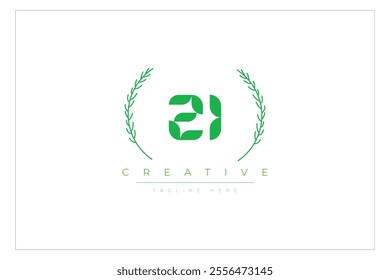 ZI letters eco logo with leaf. Fresh nature and healthy leaf logo design.