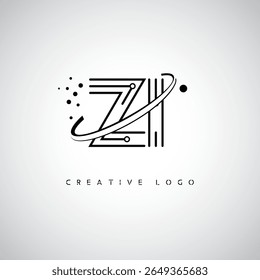 Logotipo de Monograma de Órbita ZI - Marca de Letra Mínima Futurista com Linha de Arte Circular, Pontos Inspirados na Tecnologia e Conceito de Movimento Espacial para Identidade de Marca Moderna