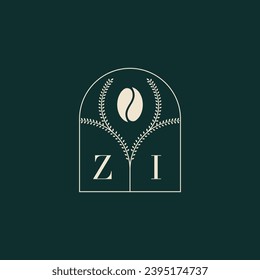 ZI Einzigartige und einfache Logo-Design-Kombination aus Buchstaben und Kaffeebohnen