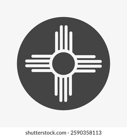 Zia Emblem in black circle. Ancient Sun of New Mexico flag