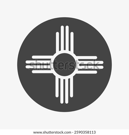 Zia Emblem in black circle. Ancient Sun of New Mexico flag