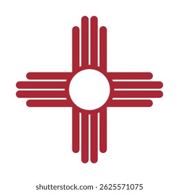 Zia red symbol isolated on white background. Ancient native Americans silhouette sign flat icon. New Mexico state simple logotype mockup.	
