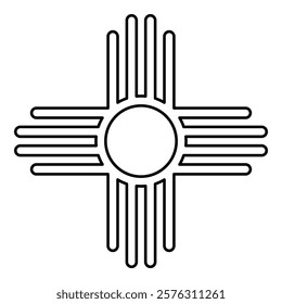 Zia symbol ancient sun emblem element of New Mexico flag contour outline line icon black color vector illustration image thin flat style