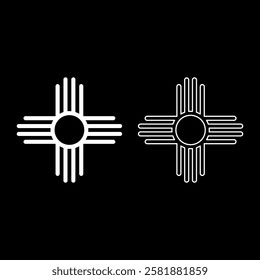 Zia symbol ancient sun emblem element of New Mexico flag set icon white color vector illustration image solid fill outline contour line thin flat style