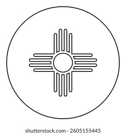 Zia symbol ancient sun emblem element of New Mexico flag icon in circle round black color vector illustration image outline contour line thin style simple