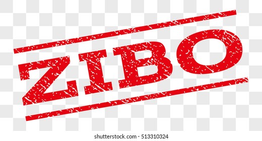 Zibo watermark stamp. Text caption between parallel lines with grunge design style. Rubber seal stamp with scratched texture. Vector red color ink imprint on a chess transparent background.