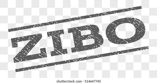 Zibo watermark stamp. Text caption between parallel lines with grunge design style. Rubber seal stamp with scratched texture. Vector grey color ink imprint on a chess transparent background.