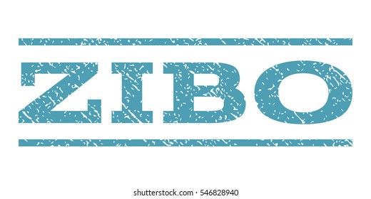 Zibo watermark stamp. Text caption between horizontal parallel lines with grunge design style. Rubber seal stamp with dust texture. Vector cyan color ink imprint on a white background.