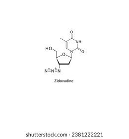 Estructura molecular esquelética plana de zidovudina Inhibidores de la transcriptasa inversa utilizados en el tratamiento del VIH. Diagrama científico de ilustraciones vectoriales.