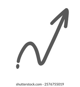 Zig zag up arrow line icon. Outline hand drawn by pencil vintage pointer element, arrow with tip pointing upwards. Direction mascot, simple doodle way or growth indicator icon vector illustration