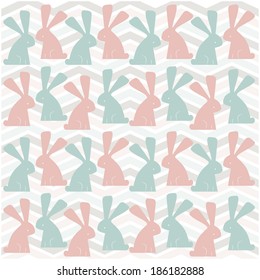 zig zag background with bunny rabbits