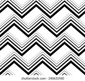 Zig zag black and white geometric seamless pattern, vector background.